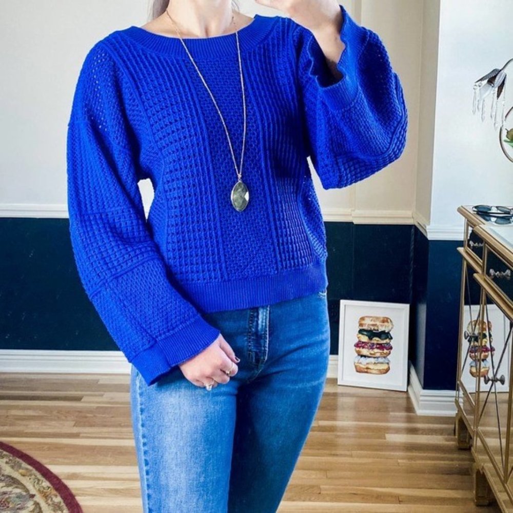 Moth Anthropologie blue knit wide sleeve sweater